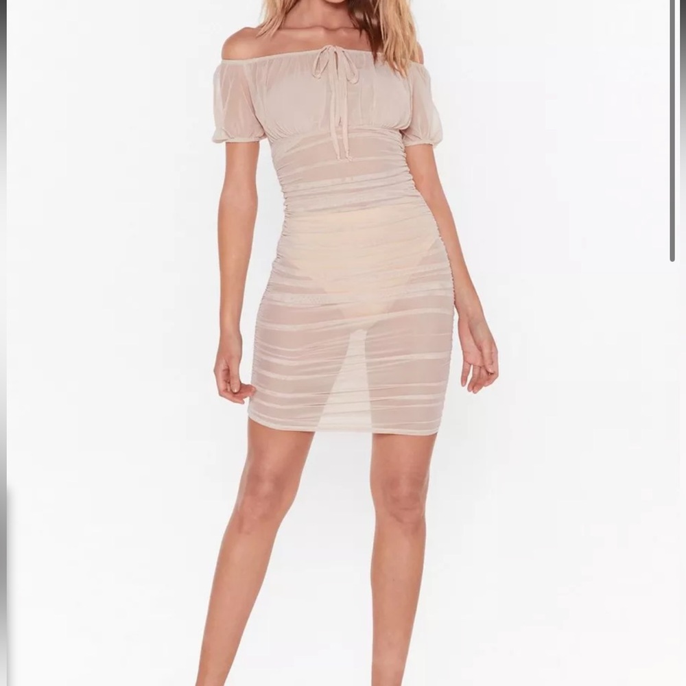 Sheer pink mesh mini dress